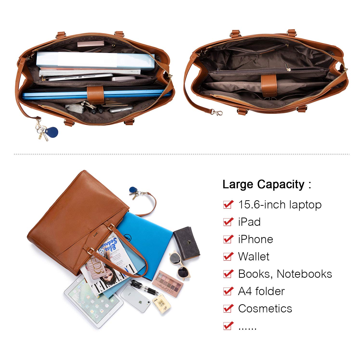 Miseleyio Laptop Tote Bag for Women 15.6 Inch Waterproof Leather Computer Bags Women Business Office Work Bag Briefcase Brown