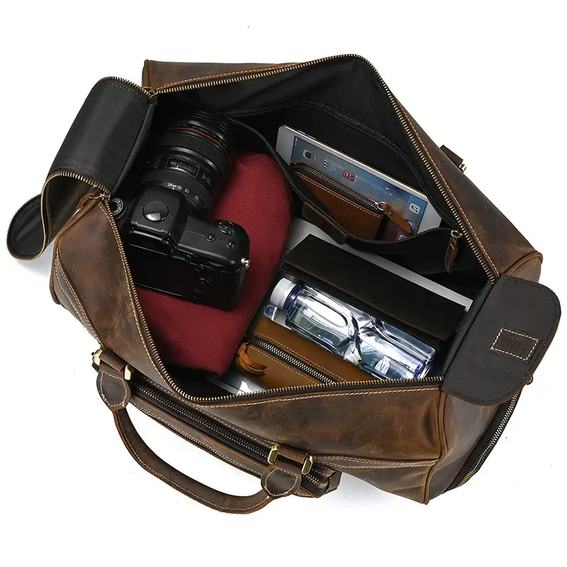 Miseleyio Genuine Leather Luggage Travel Wheel Duffle Bag Weekend Overnight Bag Rolling Suitcase Cow Leather Trolley Bag