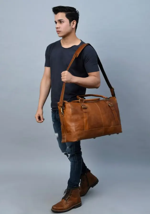 Miseleyio Genuine Cowhide Leather Cabin Luggage Bag Sports Style Travel Workout Gym Office Bag with Workout Hold All Feature Holidays