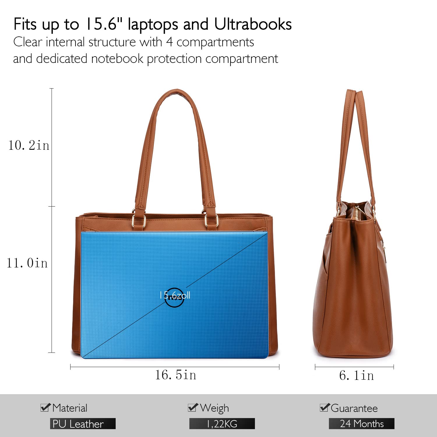 Miseleyio Laptop Tote Bag for Women 15.6 Inch Waterproof Leather Computer Bags Women Business Office Work Bag Briefcase Brown