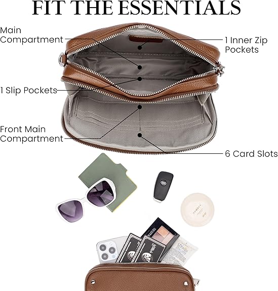 Genuine Leather Crossbody Bags for Women, Purses with Built in RFID Wallet Woman Camera Shoulder Bag Handbags